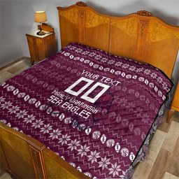 Personalized Sea Eagles Christmas Quilt Australian Rugby Fans - Pixelated Ugly Xmas Pattern Mascot Santa
