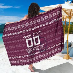 Personalized Sea Eagles Christmas Sarong Australian Rugby Fans - Pixelated Ugly Xmas Pattern Mascot Santa