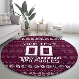 Personalized Sea Eagles Christmas Round Carpet Australian Rugby Fans - Pixelated Ugly Xmas Pattern Mascot Santa
