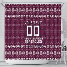 Personalized Sea Eagles Christmas Shower Curtain Australian Rugby Fans - Pixelated Ugly Xmas Pattern Mascot Santa