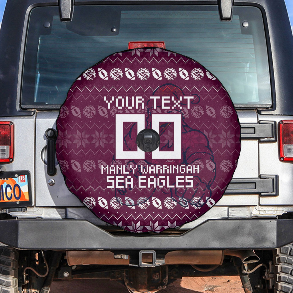Personalized Sea Eagles Christmas Spare Tire Cover Australian Rugby Fans - Pixelated Ugly Xmas Pattern Mascot Santa