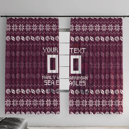Personalized Sea Eagles Christmas Window Curtain Australian Rugby Fans - Pixelated Ugly Xmas Pattern Mascot Santa