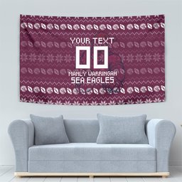 Personalized Sea Eagles Christmas Tapestry Australian Rugby Fans - Pixelated Ugly Xmas Pattern Mascot Santa