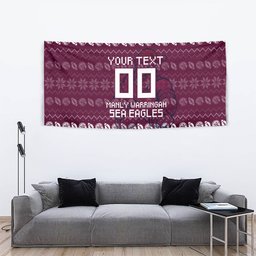 Personalized Sea Eagles Christmas Tapestry Australian Rugby Fans - Pixelated Ugly Xmas Pattern Mascot Santa