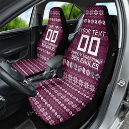 Personalized Sea Eagles Christmas Car Seat Cover Australian Rugby Fans - Pixelated Ugly Xmas Pattern Mascot Santa