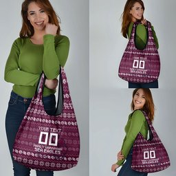 Personalized Sea Eagles Christmas Grocery Bag Australian Rugby Fans - Pixelated Ugly Xmas Pattern Mascot Santa