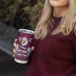 Personalized Sea Eagles Christmas Tumbler Cup Australian Rugby Fans - Pixelated Ugly Xmas Pattern Mascot Santa
