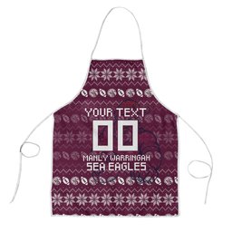 Personalized Sea Eagles Christmas Apron Australian Rugby Fans - Pixelated Ugly Xmas Pattern Mascot Santa