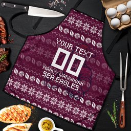 Personalized Sea Eagles Christmas Apron Australian Rugby Fans - Pixelated Ugly Xmas Pattern Mascot Santa