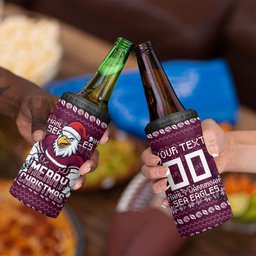 Personalized Sea Eagles Christmas 4 in 1 Can Cooler Tumbler Australian Rugby Fans - Pixelated Ugly Xmas Pattern Mascot Santa