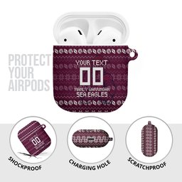 Personalized Sea Eagles Christmas AirPods Case Australian Rugby Fans - Pixelated Ugly Xmas Pattern Mascot Santa
