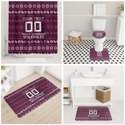 Personalized Sea Eagles Christmas Bathroom Set Australian Rugby Fans - Pixelated Ugly Xmas Pattern Mascot Santa