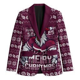 Personalized Sea Eagles Christmas Blazer Australian Rugby Fans - Pixelated Ugly Xmas Pattern Mascot Santa