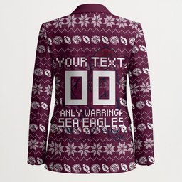 Personalized Sea Eagles Christmas Blazer Australian Rugby Fans - Pixelated Ugly Xmas Pattern Mascot Santa