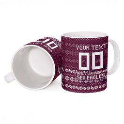 Personalized Sea Eagles Christmas Ceramic Mug Australian Rugby Fans - Pixelated Ugly Xmas Pattern Mascot Santa