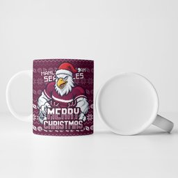 Personalized Sea Eagles Christmas Ceramic Mug Australian Rugby Fans - Pixelated Ugly Xmas Pattern Mascot Santa