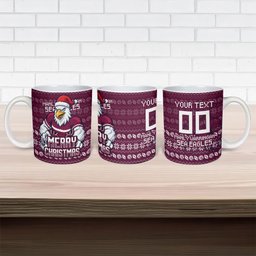 Personalized Sea Eagles Christmas Ceramic Mug Australian Rugby Fans - Pixelated Ugly Xmas Pattern Mascot Santa