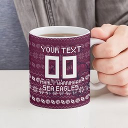 Personalized Sea Eagles Christmas Ceramic Mug Australian Rugby Fans - Pixelated Ugly Xmas Pattern Mascot Santa
