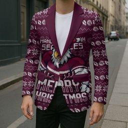 Personalized Sea Eagles Christmas Blazer Australian Rugby Fans - Pixelated Ugly Xmas Pattern Mascot Santa