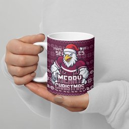 Personalized Sea Eagles Christmas Ceramic Mug Australian Rugby Fans - Pixelated Ugly Xmas Pattern Mascot Santa