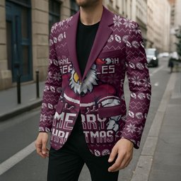 Personalized Sea Eagles Christmas Blazer Australian Rugby Fans - Pixelated Ugly Xmas Pattern Mascot Santa