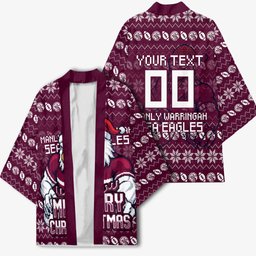 Personalized Sea Eagles Christmas Kimono Australian Rugby Fans - Pixelated Ugly Xmas Pattern Mascot Santa