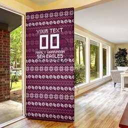 Personalized Sea Eagles Christmas Door Cover Australian Rugby Fans - Pixelated Ugly Xmas Pattern Mascot Santa
