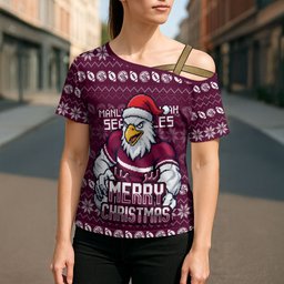 Personalized Sea Eagles Christmas Cross Shoulder Shirt Australian Rugby Fans - Pixelated Ugly Xmas Pattern Mascot Santa