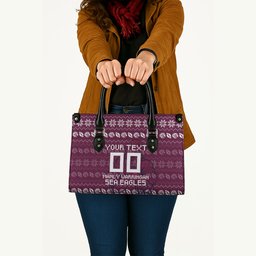 Personalized Sea Eagles Christmas Leather Bag Australian Rugby Fans - Pixelated Ugly Xmas Pattern Mascot Santa