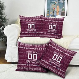 Personalized Sea Eagles Christmas Pillow Cover Australian Rugby Fans - Pixelated Ugly Xmas Pattern Mascot Santa
