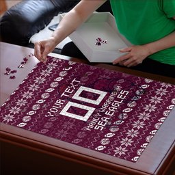 Personalized Sea Eagles Christmas Puzzle Australian Rugby Fans - Pixelated Ugly Xmas Pattern Mascot Santa