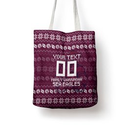 Personalized Sea Eagles Christmas Tote Bag Australian Rugby Fans - Pixelated Ugly Xmas Pattern Mascot Santa