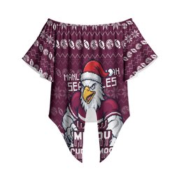 Personalized Sea Eagles Christmas Off Shoulder Wrap Waist Top Australian Rugby Fans - Pixelated Ugly Xmas Pattern Mascot Santa