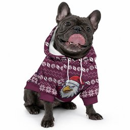 Personalized Sea Eagles Christmas Pet Hoodie Australian Rugby Fans - Pixelated Ugly Xmas Pattern Mascot Santa