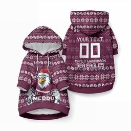 Personalized Sea Eagles Christmas Pet Hoodie Australian Rugby Fans - Pixelated Ugly Xmas Pattern Mascot Santa