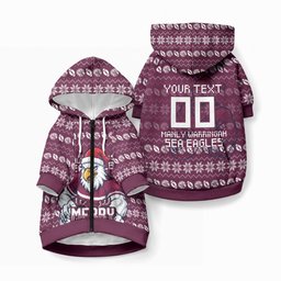 Personalized Sea Eagles Christmas Pet Hoodie Australian Rugby Fans - Pixelated Ugly Xmas Pattern Mascot Santa