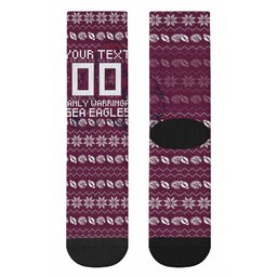 Personalized Sea Eagles Christmas Crew Socks Australian Rugby Fans - Pixelated Ugly Xmas Pattern Mascot Santa