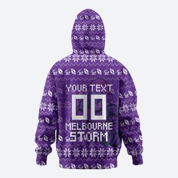 Personalized Melbourne Storm Christmas Hoodie Australian Rugby Fans - Pixelated Ugly Xmas Pattern Mascot Santa