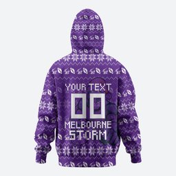 Personalized Melbourne Storm Christmas Zip Hoodie Australian Rugby Fans - Pixelated Ugly Xmas Pattern Mascot Santa