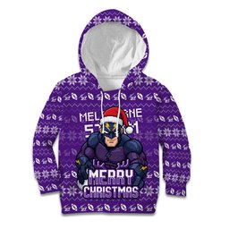 Personalized Melbourne Storm Christmas Kid Hoodie Australian Rugby Fans - Pixelated Ugly Xmas Pattern Mascot Santa