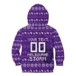 Personalized Melbourne Storm Christmas Kid Hoodie Australian Rugby Fans - Pixelated Ugly Xmas Pattern Mascot Santa