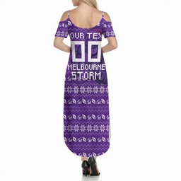 Personalized Melbourne Storm Christmas Summer Maxi Dress Australian Rugby Fans - Pixelated Ugly Xmas Pattern Mascot Santa