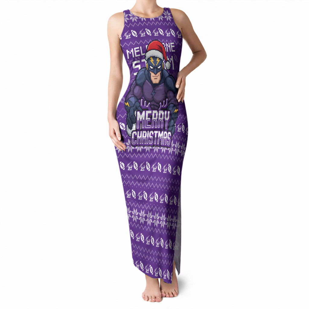 Personalized Melbourne Storm Christmas Tank Maxi Dress Australian Rugby Fans - Pixelated Ugly Xmas Pattern Mascot Santa