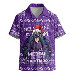 Personalized Melbourne Storm Christmas Kid Hawaiian Shirt Australian Rugby Fans - Pixelated Ugly Xmas Pattern Mascot Santa