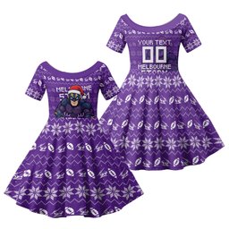Personalized Melbourne Storm Christmas Family Matching Short Sleeve Bodycon Dress and Hawaiian Shirt Australian Rugby Fans - Pixelated Ugly Xmas Pattern Mascot Santa