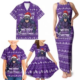 Personalized Melbourne Storm Christmas Family Matching Tank Maxi Dress and Hawaiian Shirt Australian Rugby Fans - Pixelated Ugly Xmas Pattern Mascot Santa