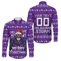 Personalized Melbourne Storm Christmas Family Matching Mermaid Dress and Hawaiian Shirt Australian Rugby Fans - Pixelated Ugly Xmas Pattern Mascot Santa