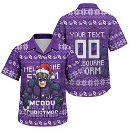 Personalized Melbourne Storm Christmas Family Matching Tank Maxi Dress and Hawaiian Shirt Australian Rugby Fans - Pixelated Ugly Xmas Pattern Mascot Santa