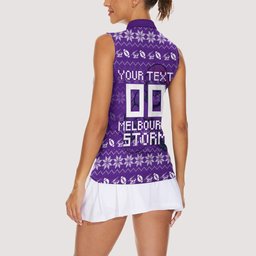 Personalized Melbourne Storm Christmas Women Sleeveless Polo Shirt Australian Rugby Fans - Pixelated Ugly Xmas Pattern Mascot Santa