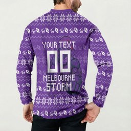 Personalized Melbourne Storm Christmas Button Sweatshirt Australian Rugby Fans - Pixelated Ugly Xmas Pattern Mascot Santa